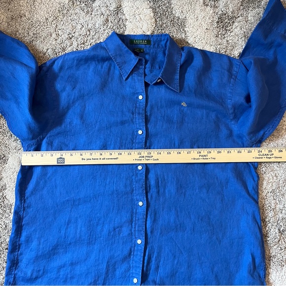 Lauren Ralph Lauren 100% Linen Shirt Women’s XL Blue Button Long Sleeves - Picture 6 of 9